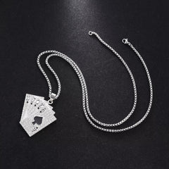 Hip Hop Poker Card Tag Necklace Zircon Inlaid Jewelry