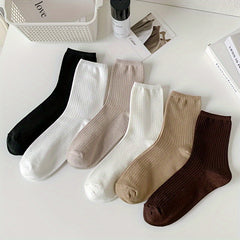 6 Pairs Comfortable Mid Tube Women's Socks Breathable Solid Stockings