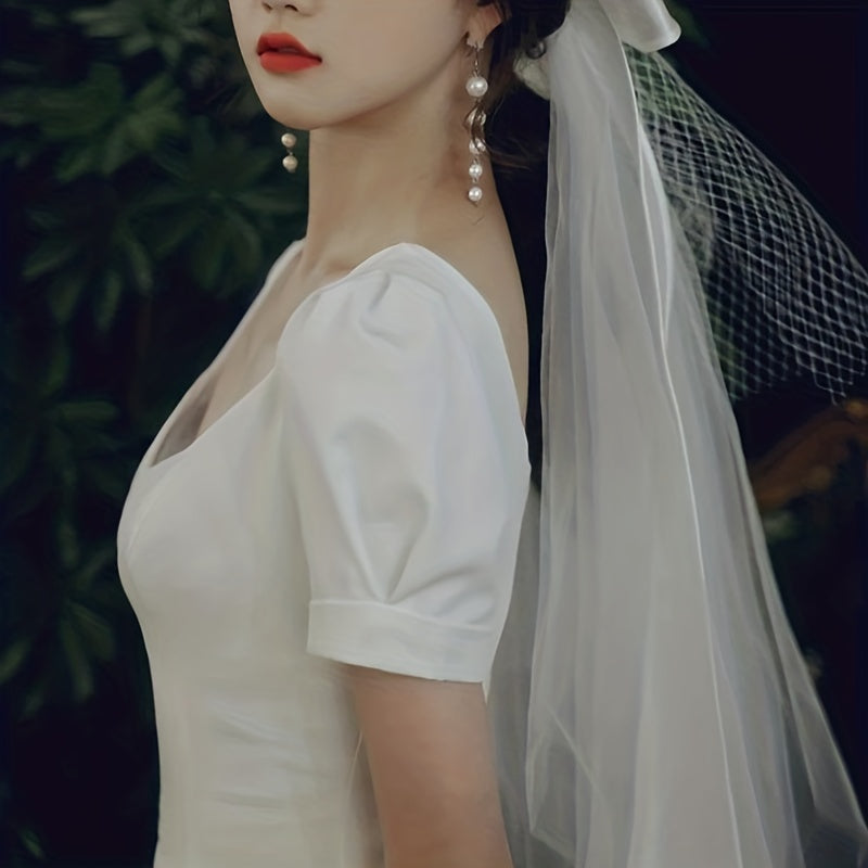 Bridal Head Veil With Mesh And Satin Bowknot Wedding Accessories