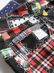 Plaid Pattern Ripped Denim Shorts Men's Street Style Slim Fit Distressed Shorts