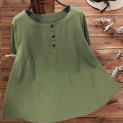  Solid Puff Sleeve Button Blouse