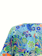  Boho Dress Women's Paisley Floral Print Bell Sleeve Mini Dress