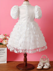 Girls Flowers Appliques Puff Sleeve Princess Dress For Summer