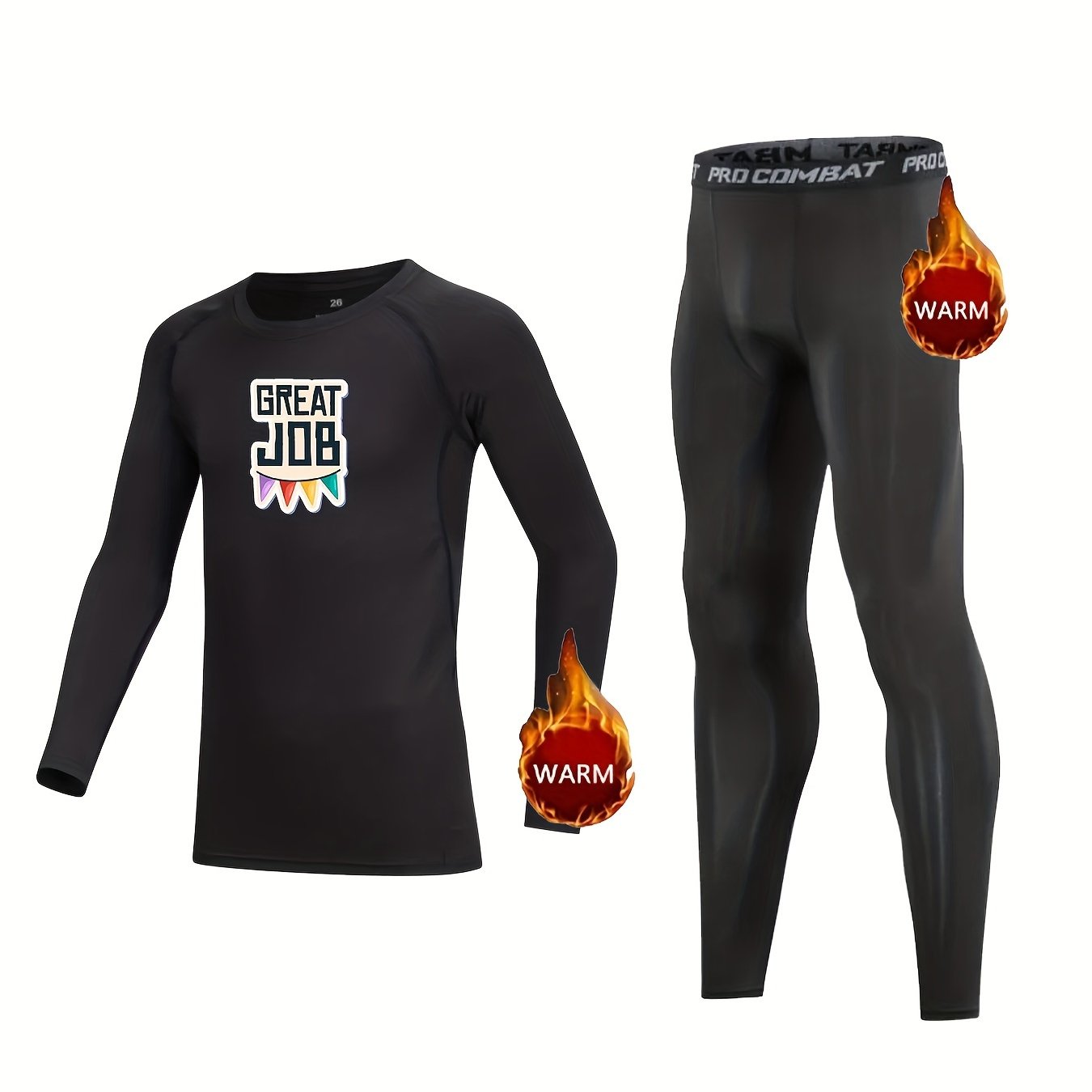 2pcs Kids Compression Cartoon Pattern Sets Long Sleeve Crew Neck Pullover