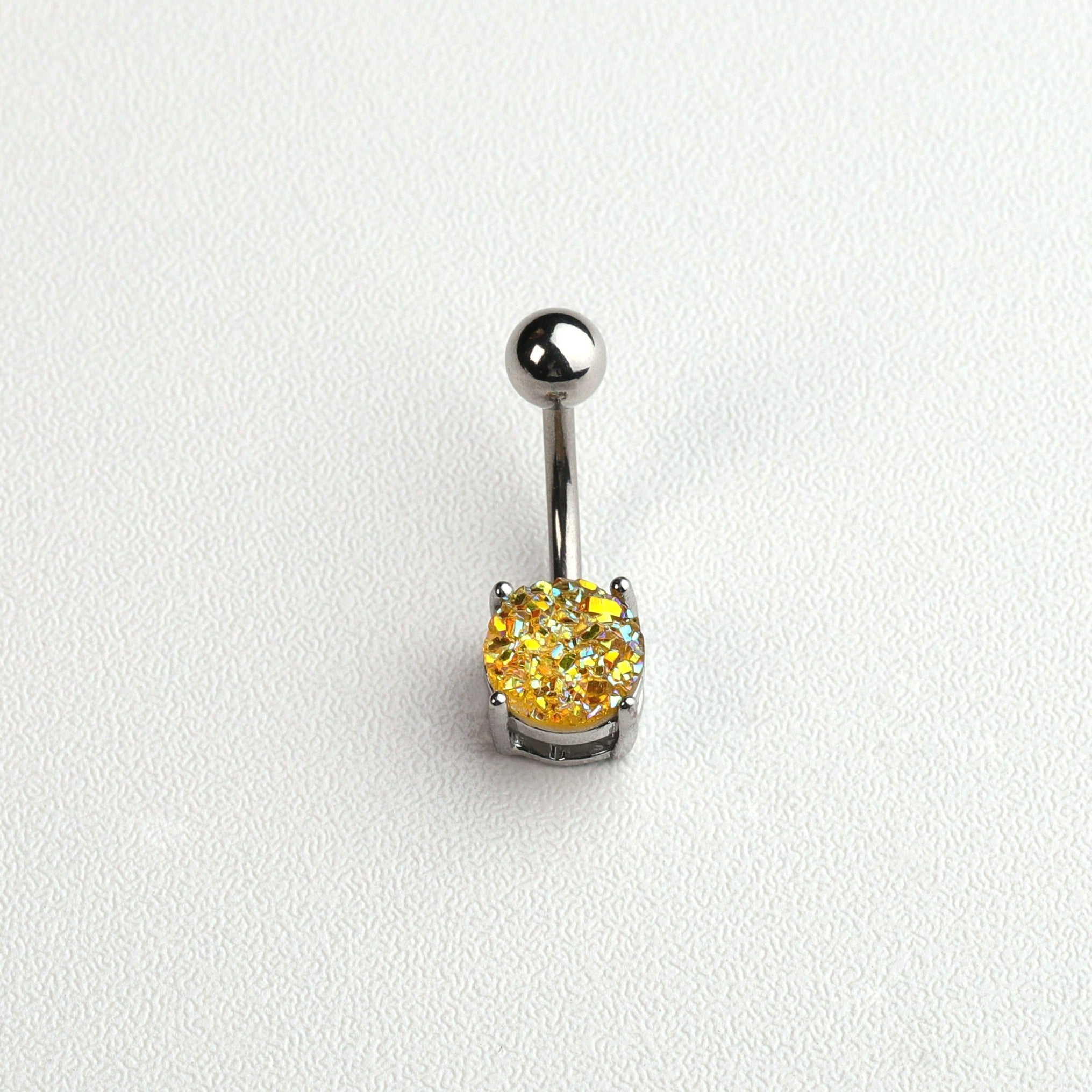 Stainless Steel Horseshoe Belly Button Ring with Zircon Inlay