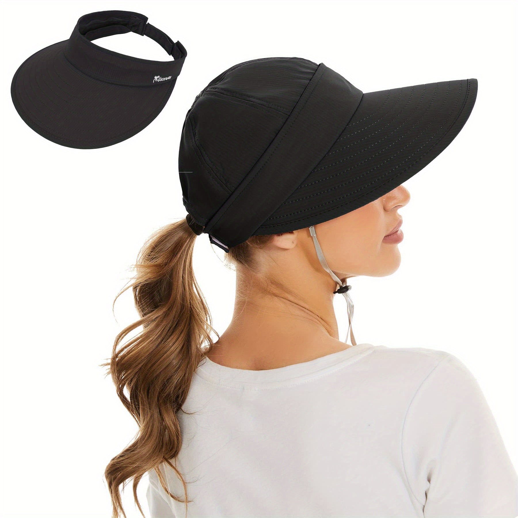 Womens 2 In 1 Zip Off Visor Ponytail Sun Hat UV Protection Sports Cap