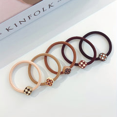 5pcs Checkered Camellia Beaded Hair Tie Elastic Ponytail Holder