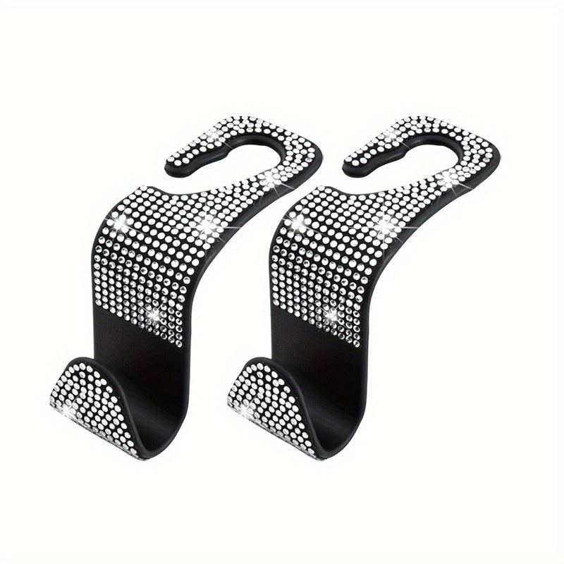 2pcs Bling Car Seat Back Hook Rhinestones Car Handbag Purse Holder
