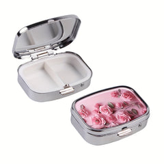 Rose Petal Pink Dual Compartment Pill Case - Travel Friendly Compact Design