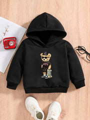 Bear And Skateboard Print Baby Boys Hooded Sweatshirt