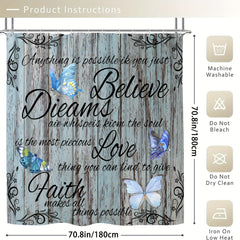 Wooden Door Butterfly Shower Curtain Set Bathroom Decor