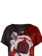  Floral Print Short Sleeve V Neck Dress