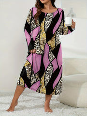  Retro Loungewear Dress Women's Plus Leopard & Paisley Print