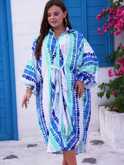 Women's Plus Tie Dye Bat Sleeve Button Up Oversized Maxi Dress