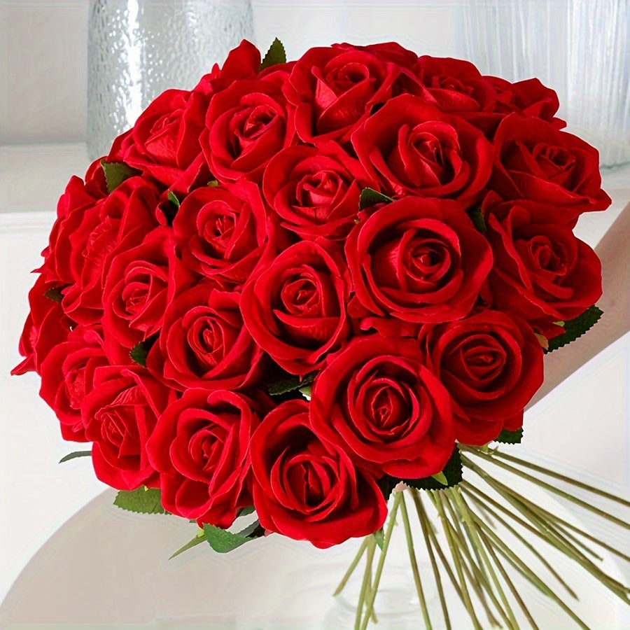 Simulated Velvet Artificial Rose Flower For Wedding Decoration