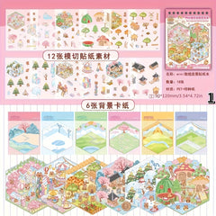 Cartoon Mini Landscape 3D Sticker Collection - Colorful Collage for DIY Creation
