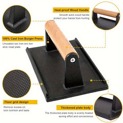 Iron Burger Press Cast Iron Grill Press For Perfectly Seared Bacon Steak & Sandw