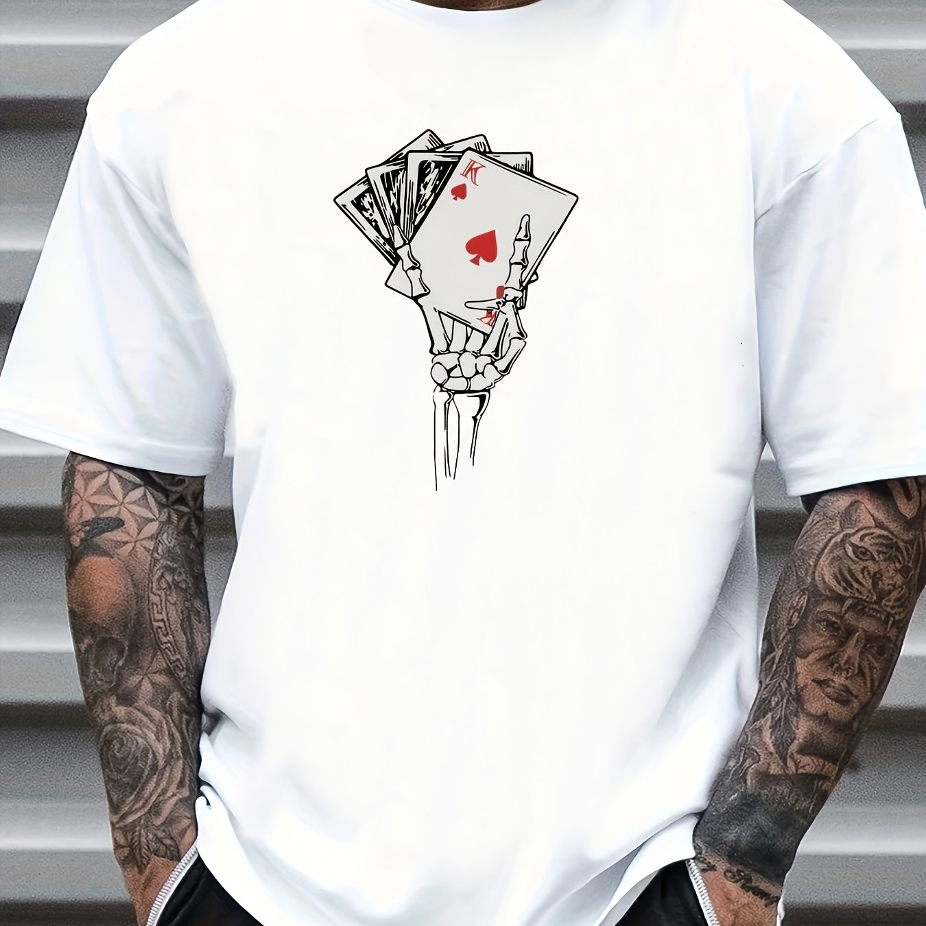 Skeleton Hand Print Men's Graphic Crew Neck T shirt
