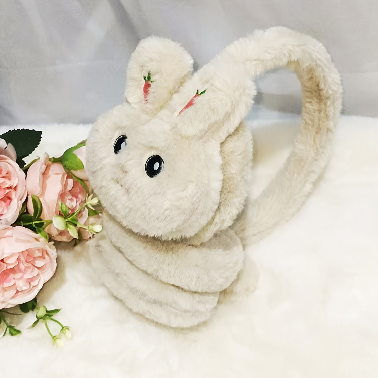 Women's Plush Bunny Ear Warmers Rabbit with Expressive Eyes Soft Stretchable Ear