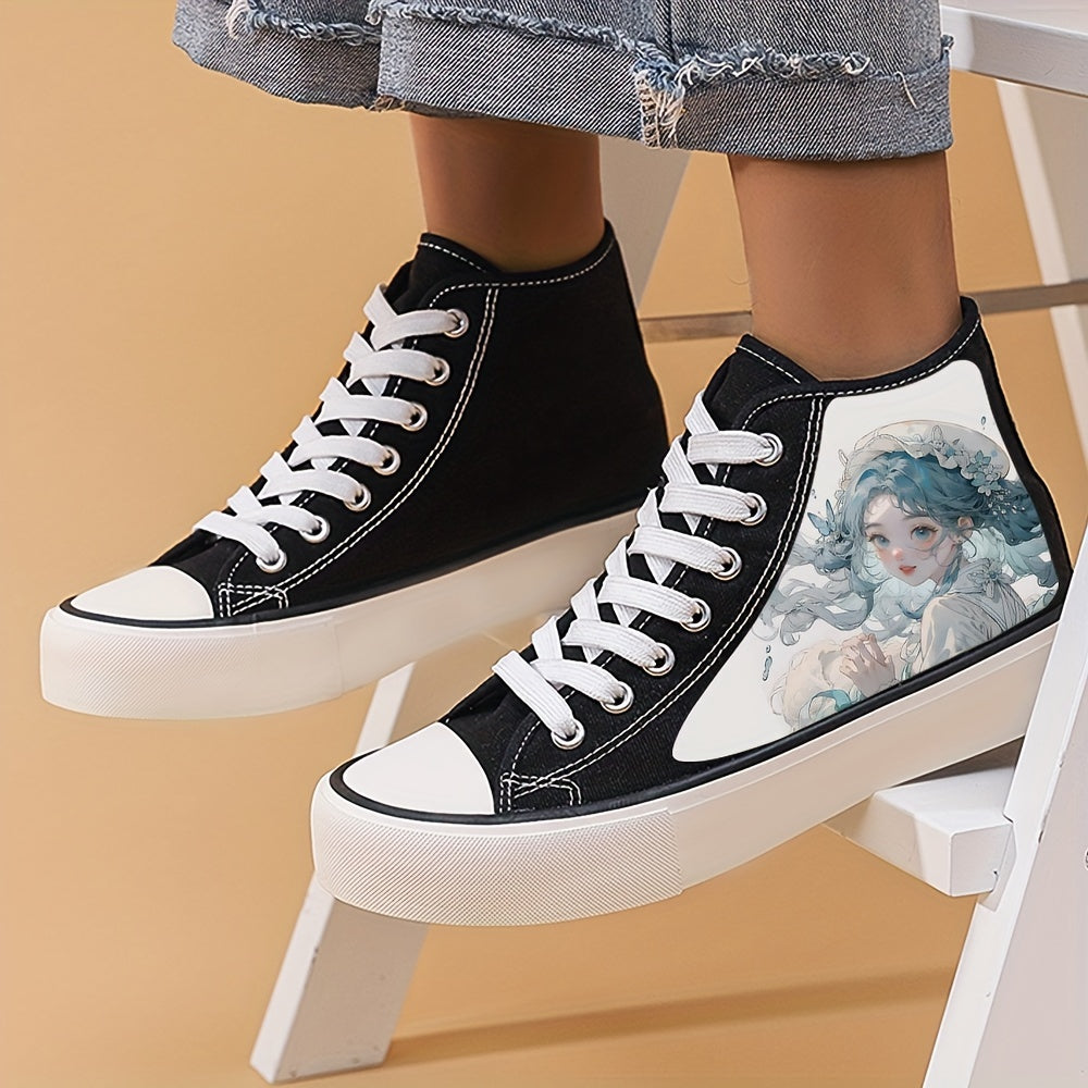 Anime Girl Pattern Lightweight High Top Breathable Canvas Sneakers