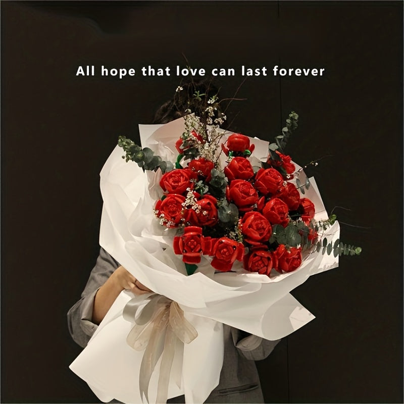 Building Block Flower Assembly Rose Gift DIY Eternal Flower