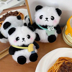 Faux Fur Panda Keychain Set - 2pcs Animal Keyring, Birthday Gift