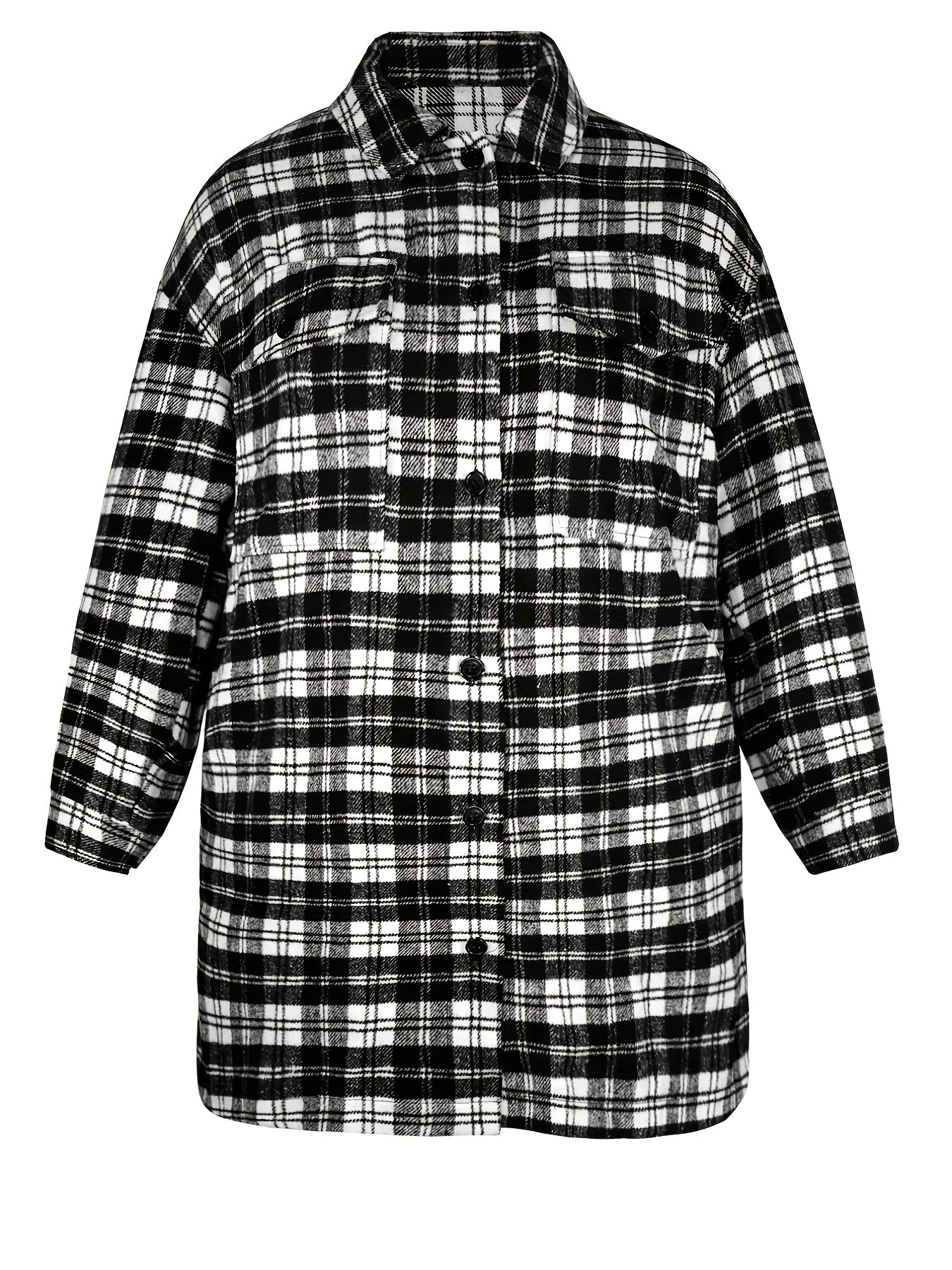  Plaid Print Long Sleeve Button Up Tunic Shirt