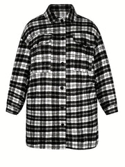 Plaid Print Long Sleeve Button Up Tunic Shirt