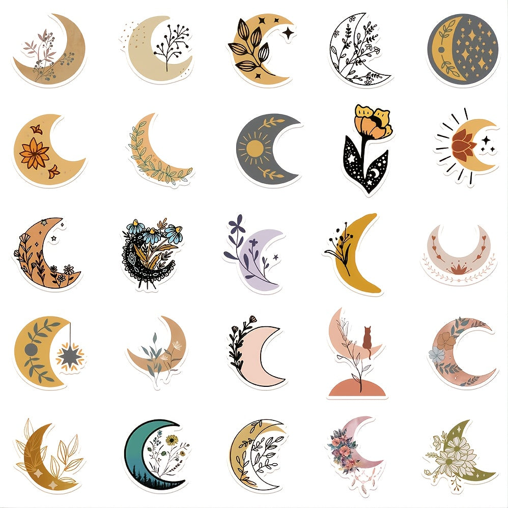 50 Sheets Waterproof Moon & Flower Reusable Sticker