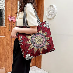 Floral Embroidered Tote Bag Canvas Shoulder Bag Large Capacity