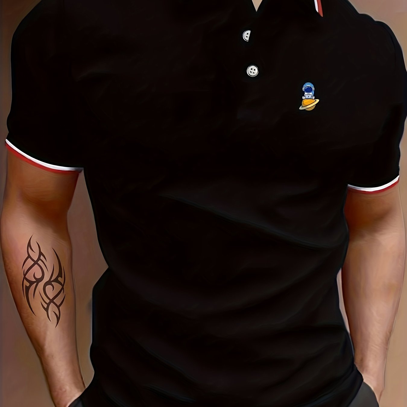 Men's Astronaut & Planet Graphic Shirt Button Up Short Sleeve Shirt