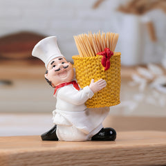 Chef Toothpick Holder in Bamboo Basket Home Decor Ornament