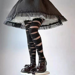 Bandage Striped Mesh Tights Stockings for Women