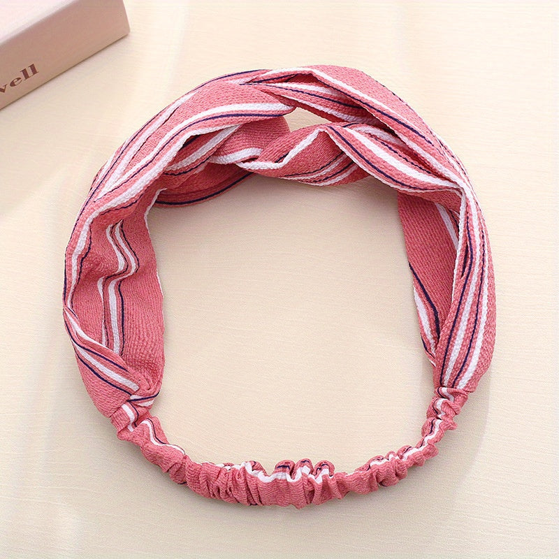 Striped Pattern Headband Cross Knot Hair Band Elastic Hair Band