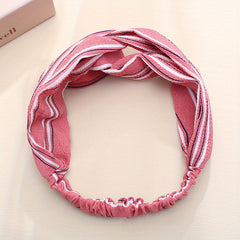 Striped Pattern Headband Cross Knot Hair Band Elastic Hair Band