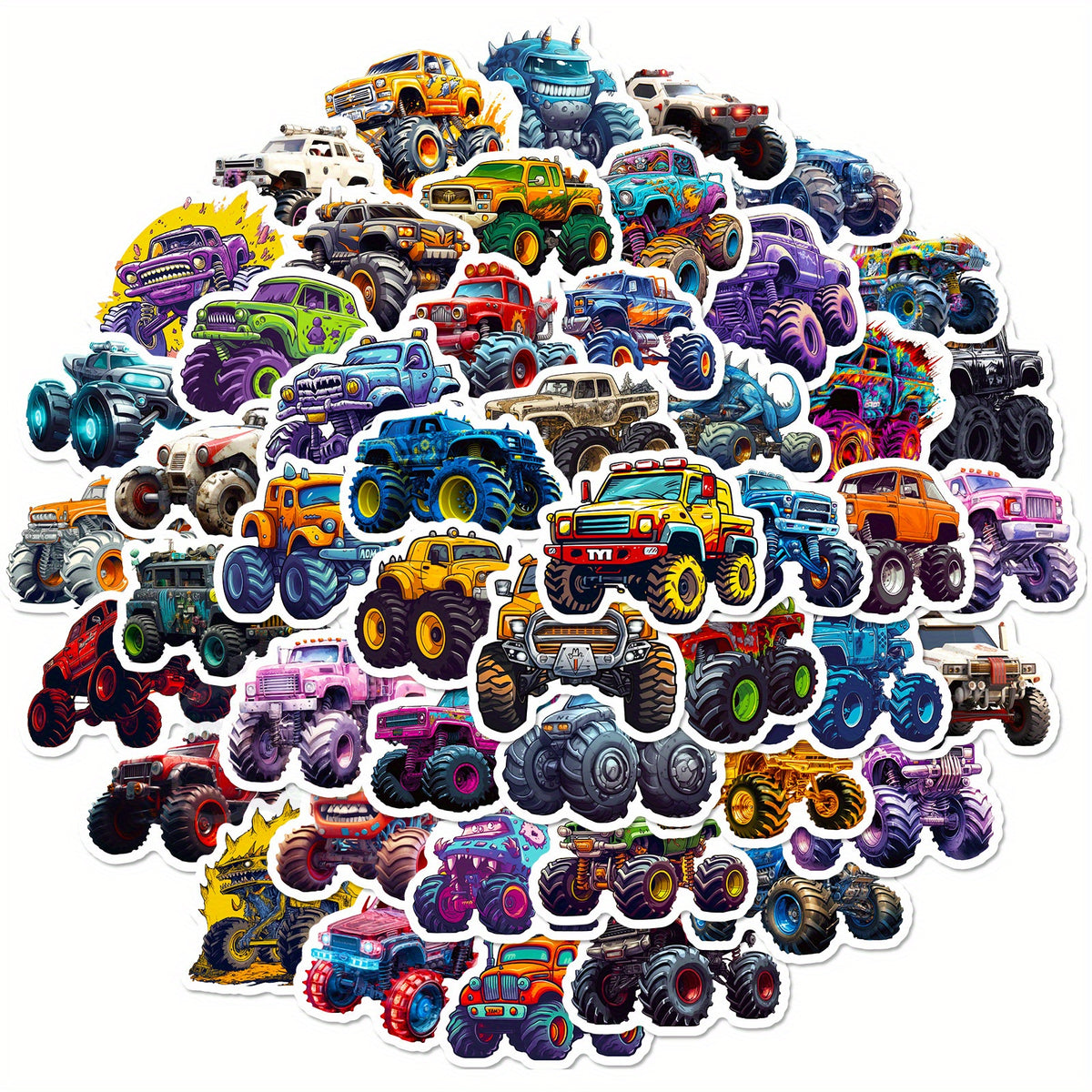 50pcs Monster Truck Stickers Waterproof for Water Bottles Skateboard Car Bike