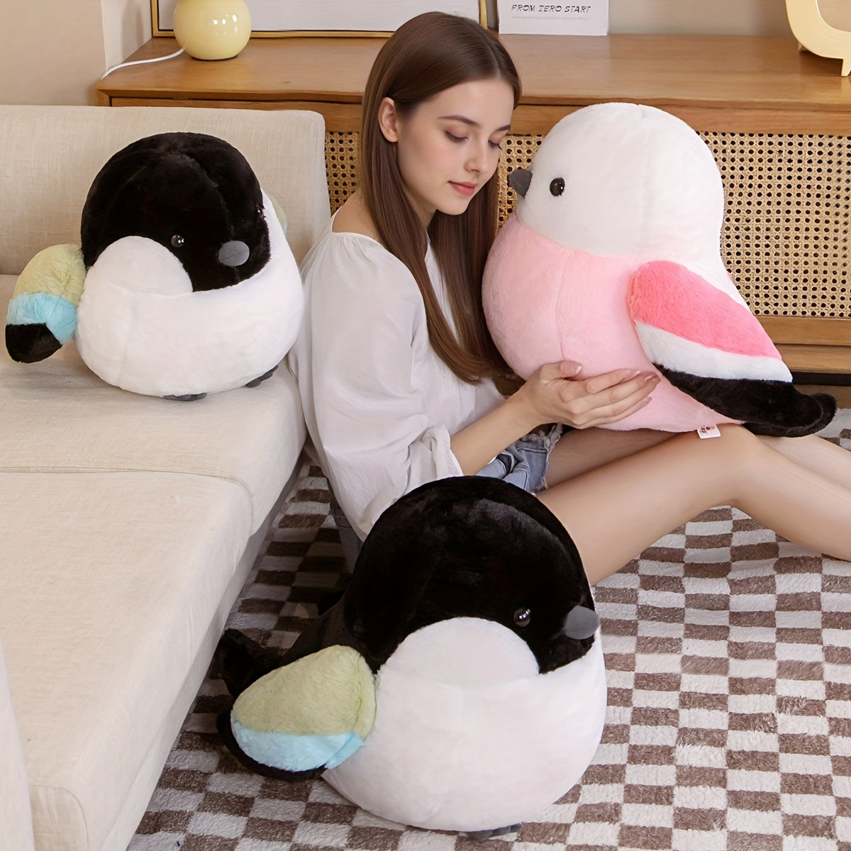 Creative Bird Plush Toy with Pink Accents