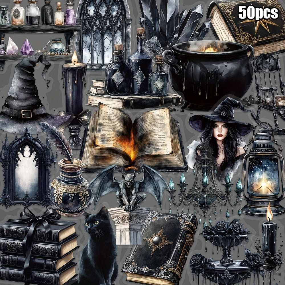 50pcs Dark Witch Stickers - Halloween Decor for Laptops & Luggage