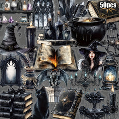 50pcs Dark Witch Stickers - Halloween Decor for Laptops & Luggage