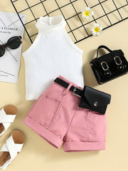 Girl's Ribbed Halter Top & Shorts Set for Summer