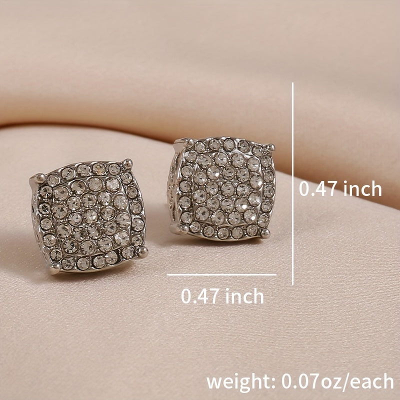 Micro Pave Zircon Stud Earrings 925 Silver Plated Unisex
