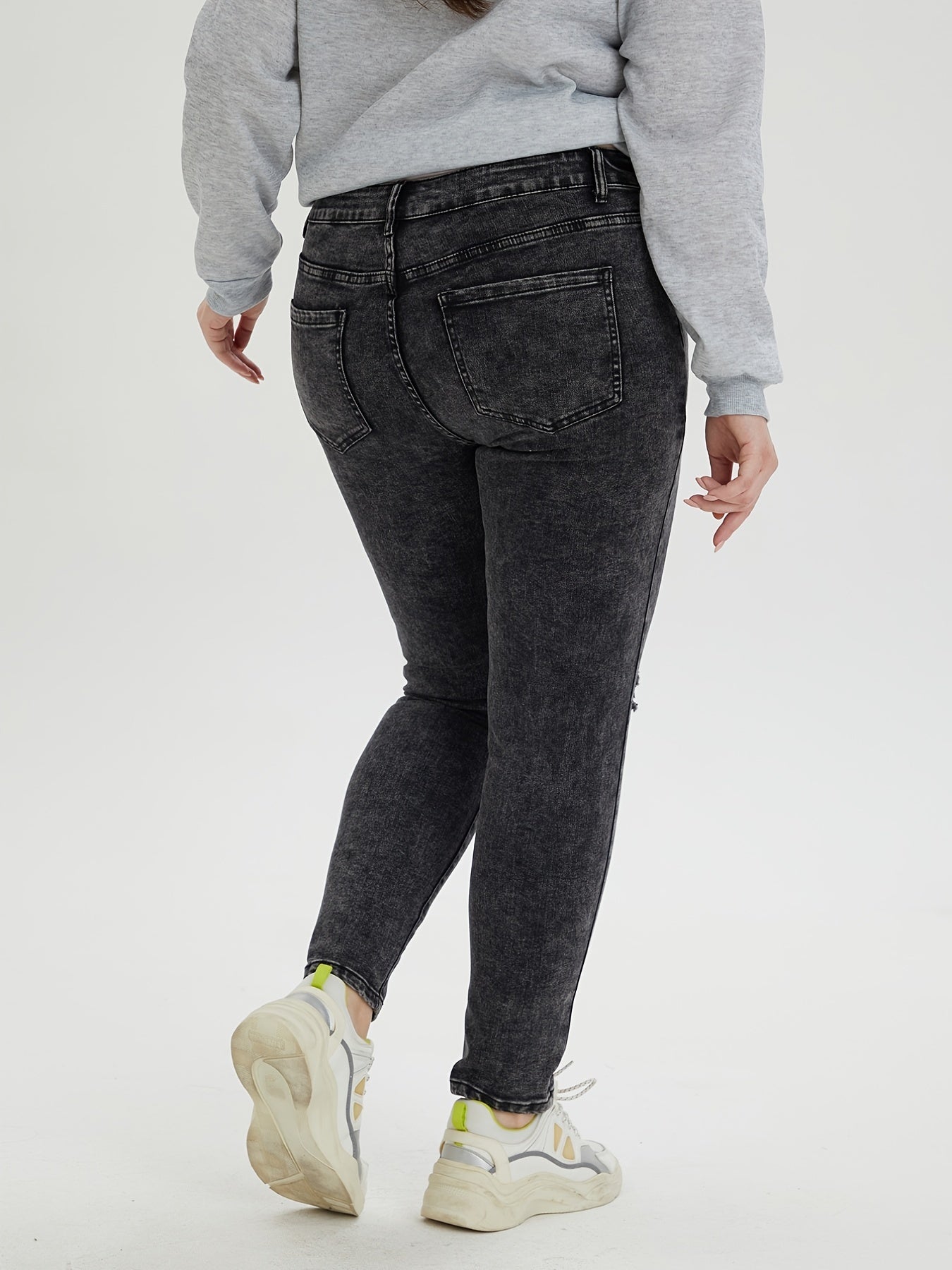  Ripped Button Fly High Stretch Jeans