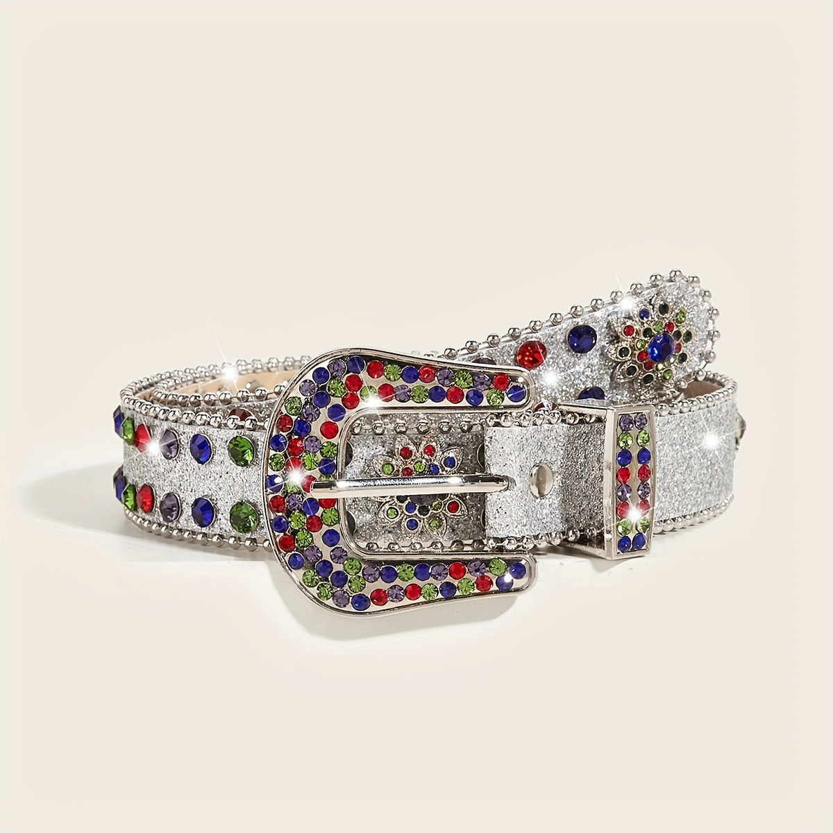 Sparkly Rhinestone PU Belt Colorful Sequin Hip Hop Rivet Jeans Belt Y2K Belts