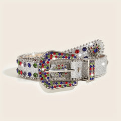 Sparkly Rhinestone PU Belt Colorful Sequin Hip Hop Rivet Jeans Belt Y2K Belts