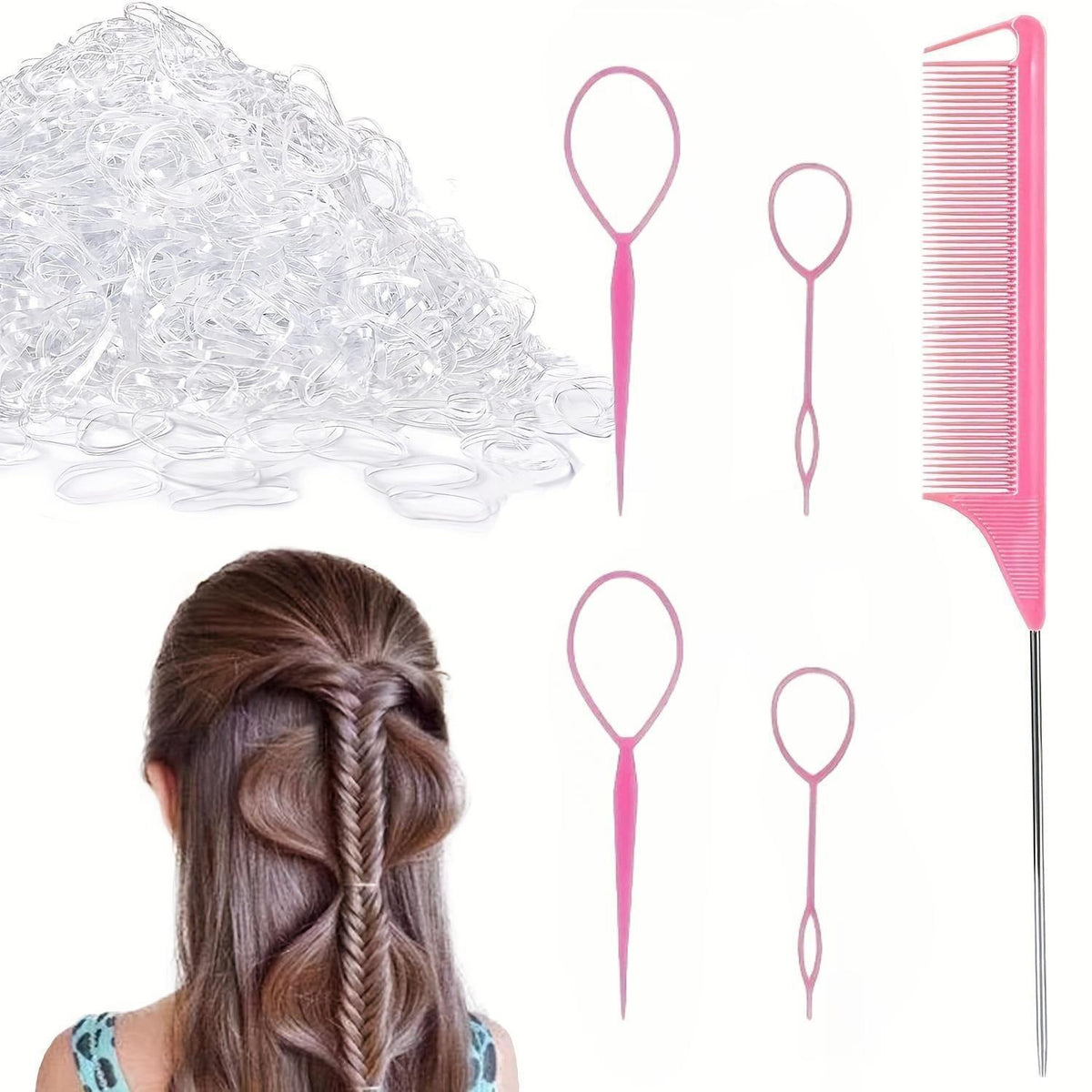 2000pcs Hair Accessories Tool Set for Girls with Rattail Comb & Rubber Bands