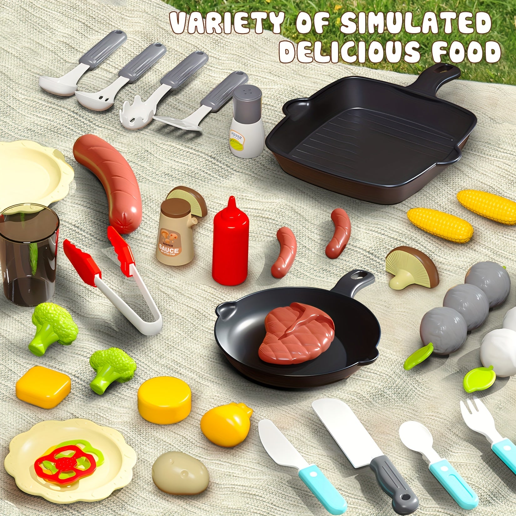 Kids BBQ Grill Playset, Realistic Sound & Light, Portable Role Play Toy