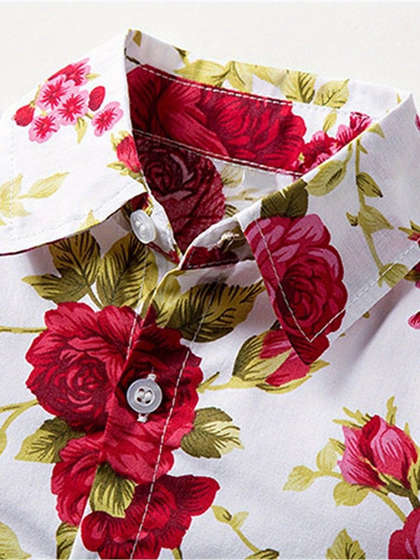 Blooming Flower Print Boys Top Short Sleeve Lapel Shirt for Summer