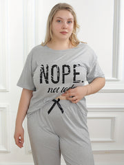  Slogan Print Pajama Set - T Shirt & Joggers Home Wear