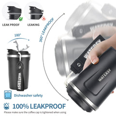 WATERSY 380ml Stainless Steel Coffee Mug with Lid and Strap