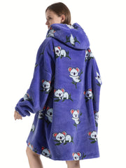 Women's Cartoon Koala Pattern Fleece Hooded Robe